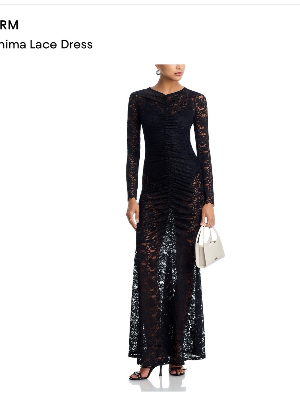 Black Ruched Lace Long-Sleeve Maxi Dress